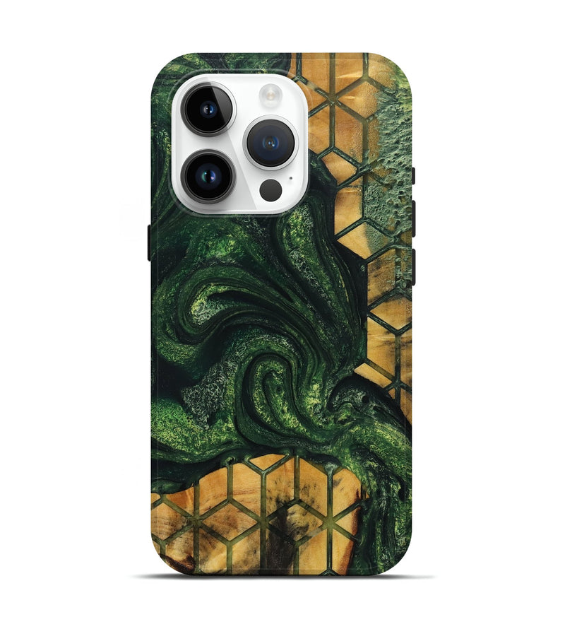 iPhone 15 Pro Wood+Resin Live Edge Phone Case - Mackenzie (Green, 719638)