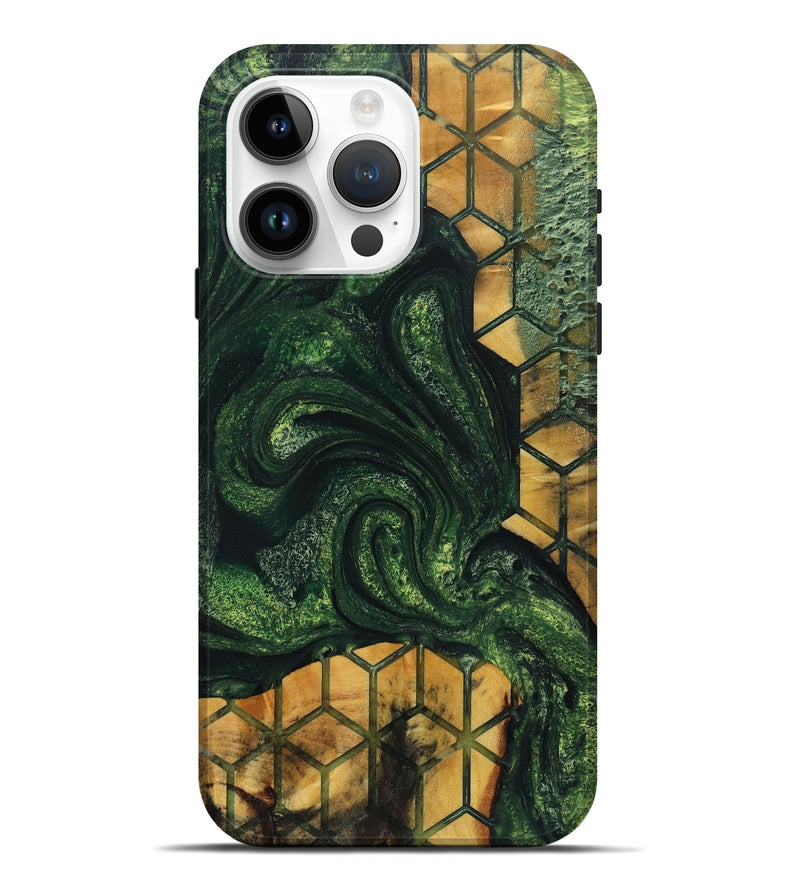 iPhone 15 Pro Max Wood+Resin Live Edge Phone Case - Mackenzie (Green, 719638)