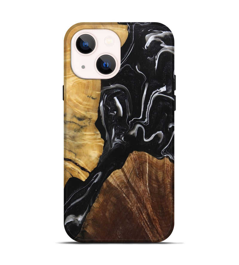 iPhone 14 Wood+Resin Live Edge Phone Case - Mike (Black & White, 719789)