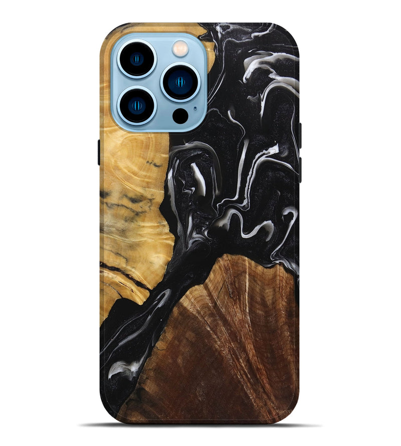 iPhone 14 Pro Max Wood+Resin Live Edge Phone Case - Mike (Black & White, 719789)