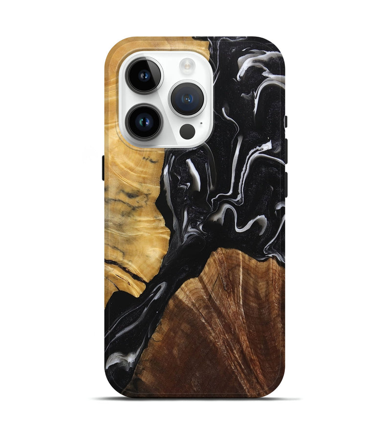 iPhone 15 Pro Wood+Resin Live Edge Phone Case - Mike (Black & White, 719789)