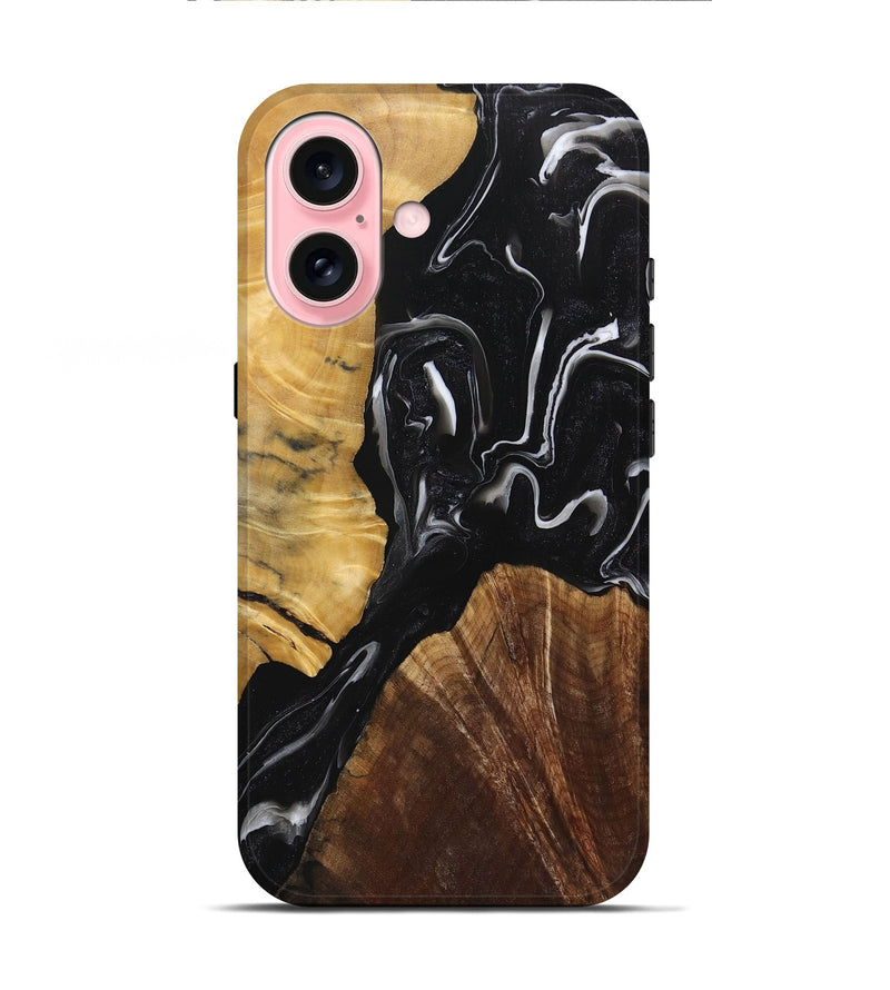 iPhone 16 Wood+Resin Live Edge Phone Case - Mike (Black & White, 719789)