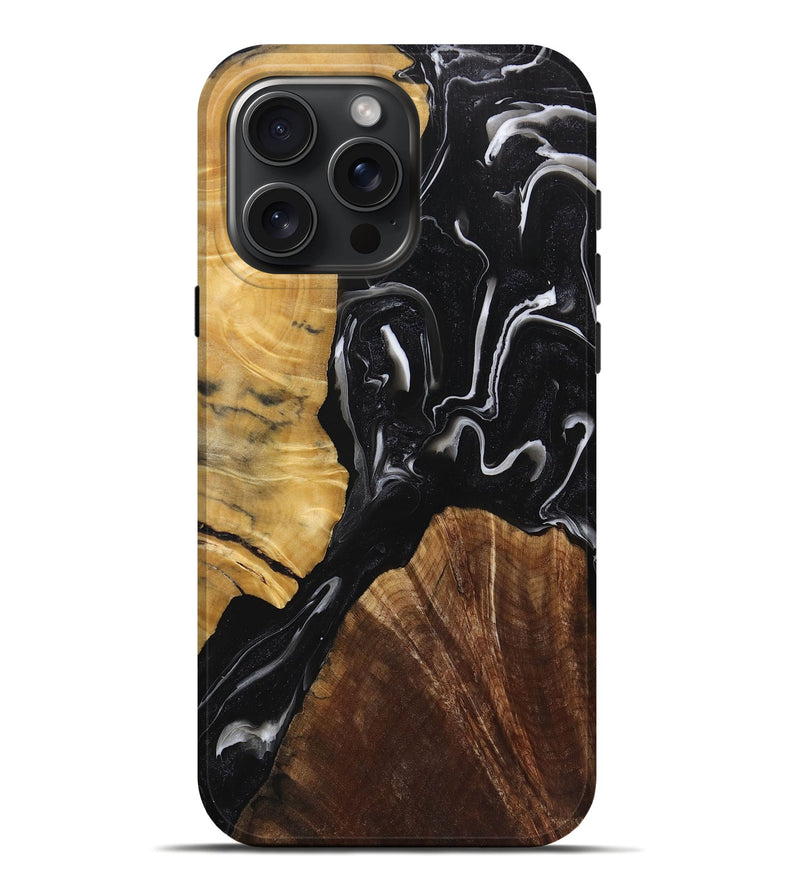 iPhone 16 Pro Max Wood+Resin Live Edge Phone Case - Mike (Black & White, 719789)