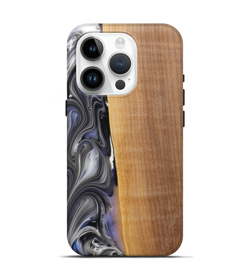 iPhone 15 Pro Wood+Resin Live Edge Phone Case - Nicolas (Black & White, 719791)