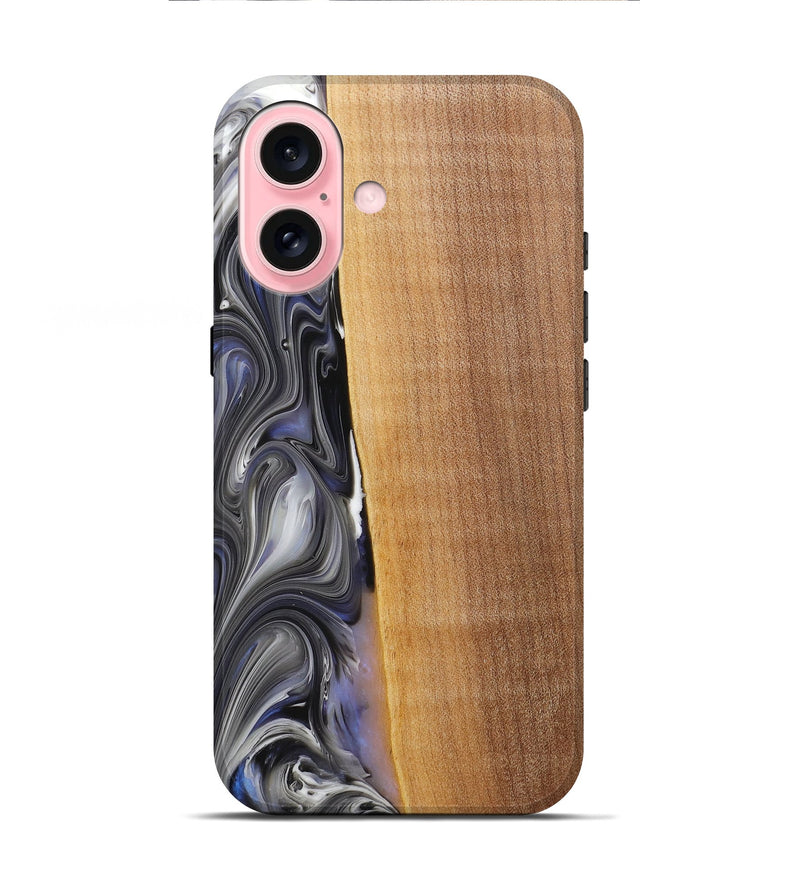 iPhone 16 Wood+Resin Live Edge Phone Case - Nicolas (Black & White, 719791)