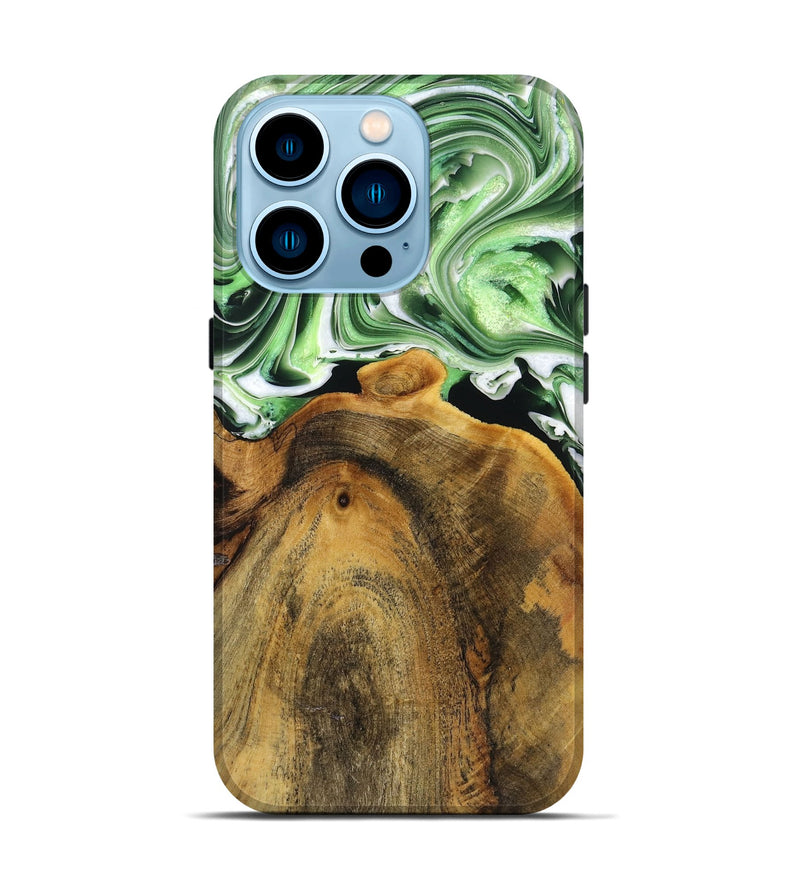 iPhone 14 Pro Wood+Resin Live Edge Phone Case - Bonita (Green, 719813)