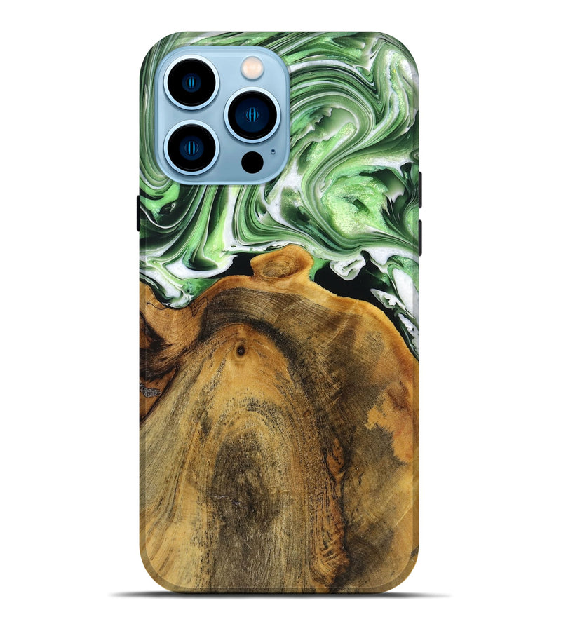 iPhone 14 Pro Max Wood+Resin Live Edge Phone Case - Bonita (Green, 719813)