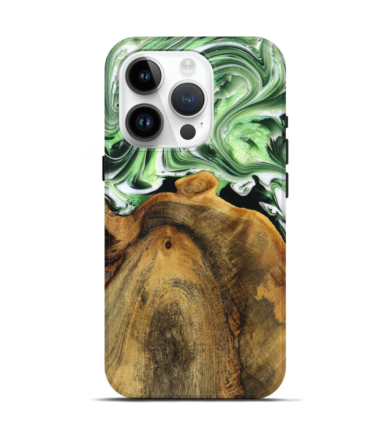 iPhone 15 Pro Wood+Resin Live Edge Phone Case - Bonita (Green, 719813)