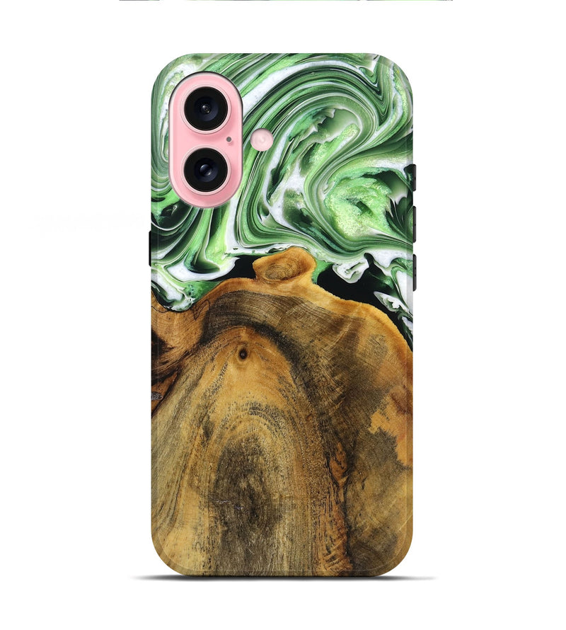 iPhone 16 Wood+Resin Live Edge Phone Case - Bonita (Green, 719813)