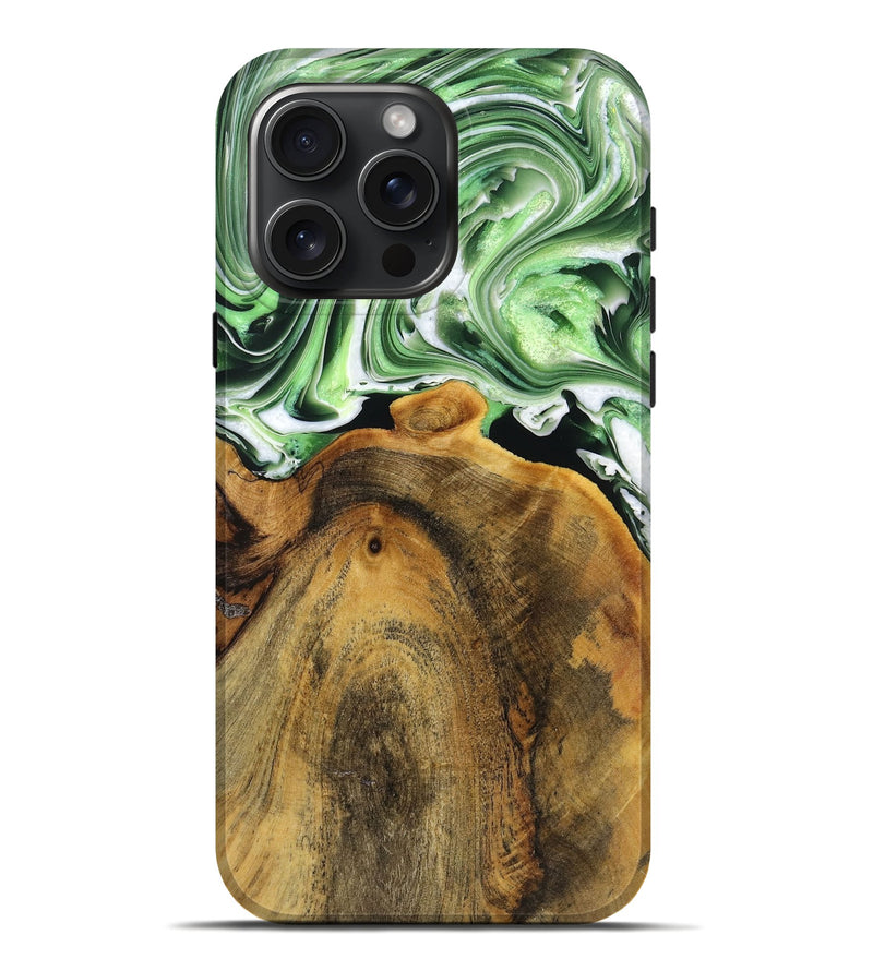 iPhone 16 Pro Max Wood+Resin Live Edge Phone Case - Bonita (Green, 719813)