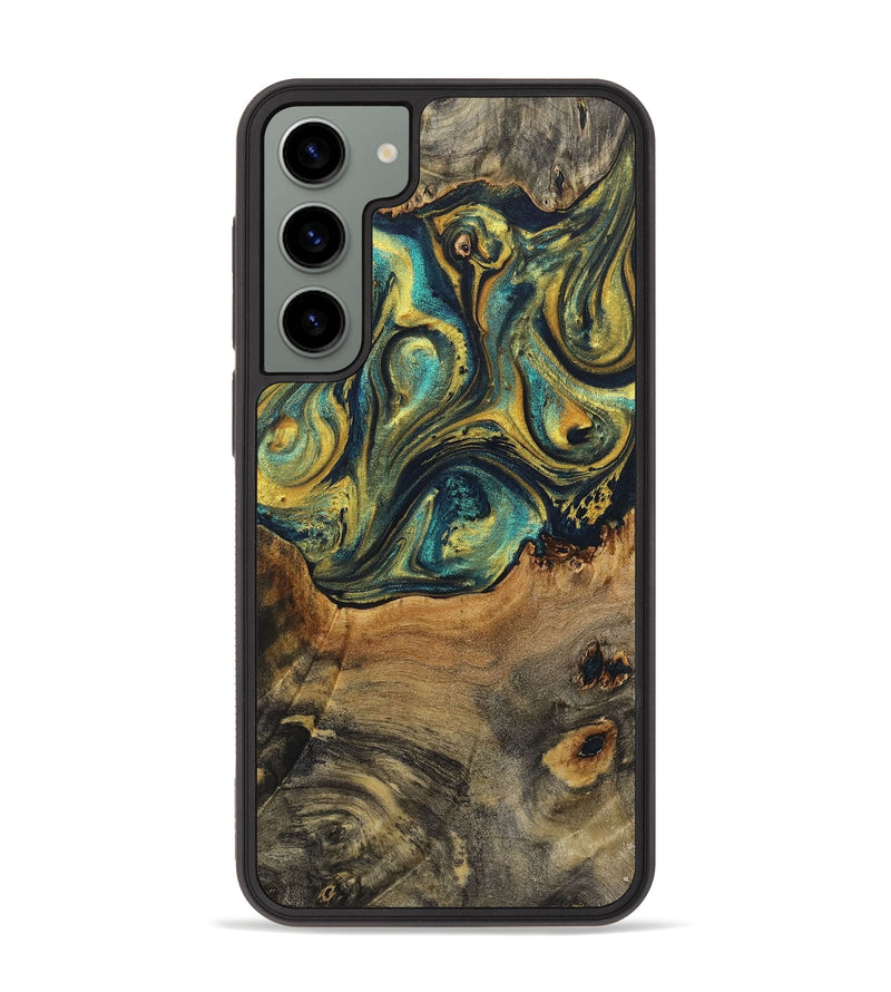 Galaxy S23 Plus Wood+Resin Phone Case - Lori (Teal & Gold, 719895)