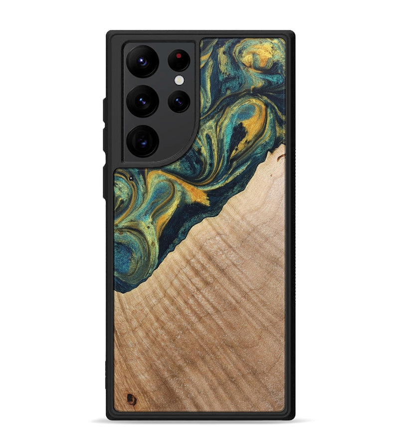 Galaxy S22 Ultra Wood+Resin Phone Case - Cassandra (Teal & Gold, 719897)