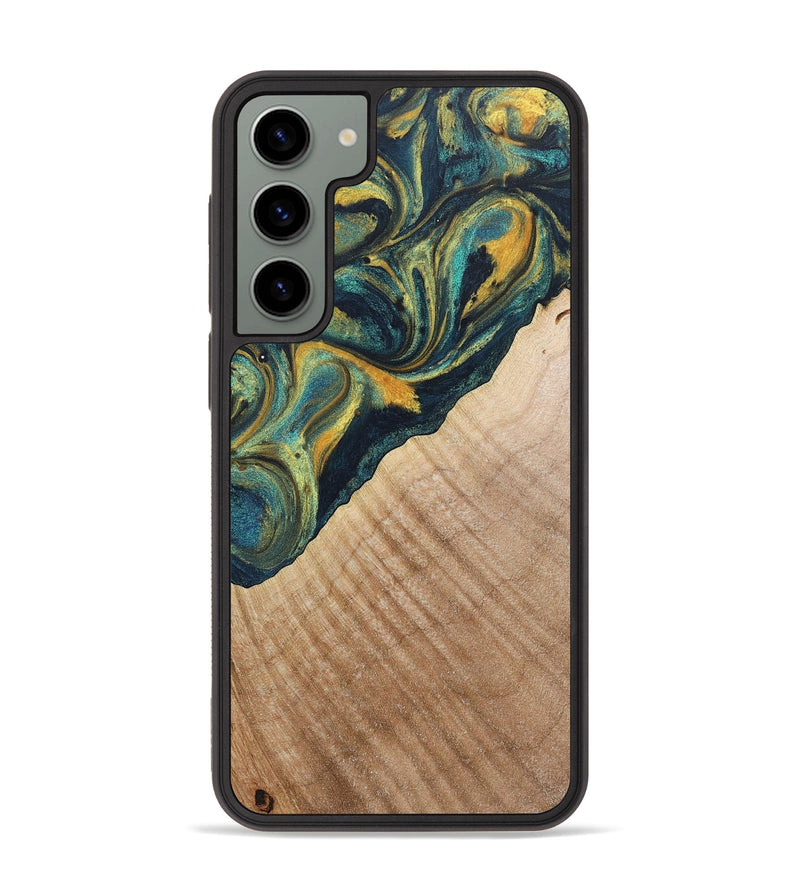 Galaxy S23 Plus Wood+Resin Phone Case - Cassandra (Teal & Gold, 719897)