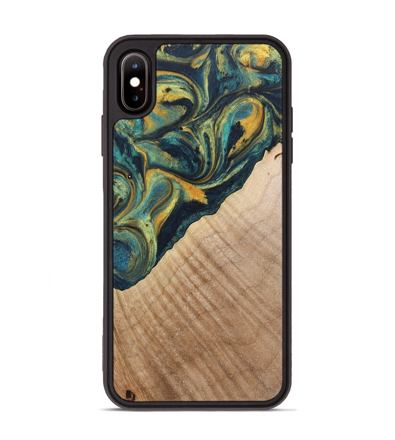 iPhone Xs Max Wood+Resin Phone Case - Cassandra (Teal & Gold, 719897)