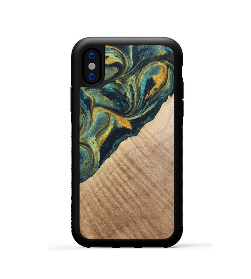 iPhone Xs Wood+Resin Phone Case - Cassandra (Teal & Gold, 719897)