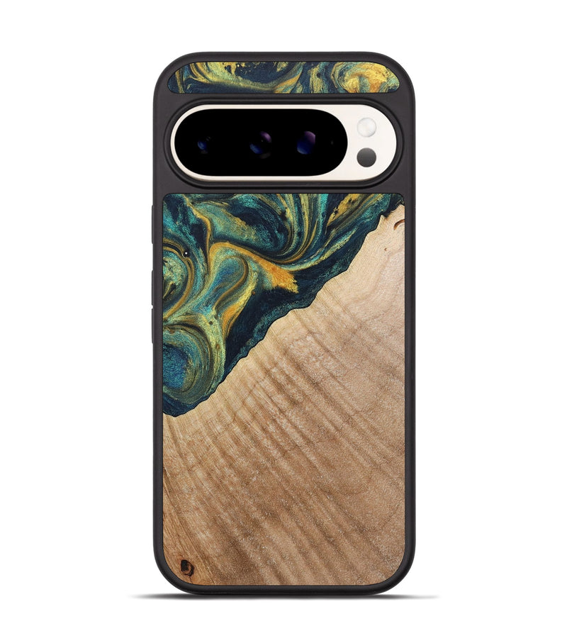 Pixel 9 Wood+Resin Phone Case - Cassandra (Teal & Gold, 719897)