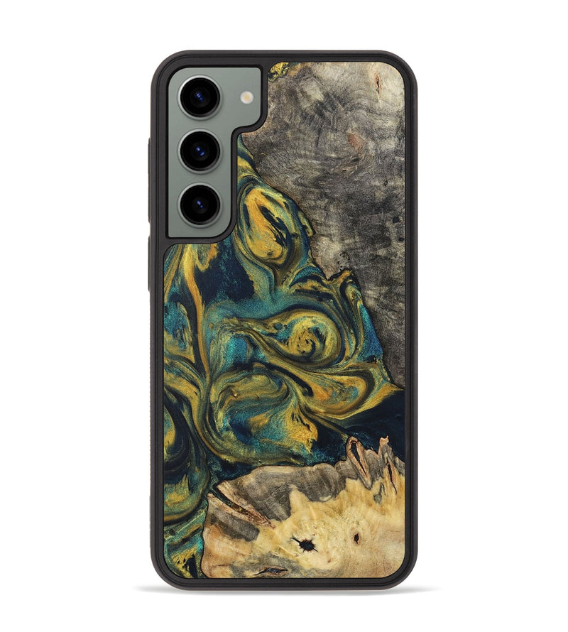 Galaxy S23 Plus Wood+Resin Phone Case - Finnegan (Teal & Gold, 719898)