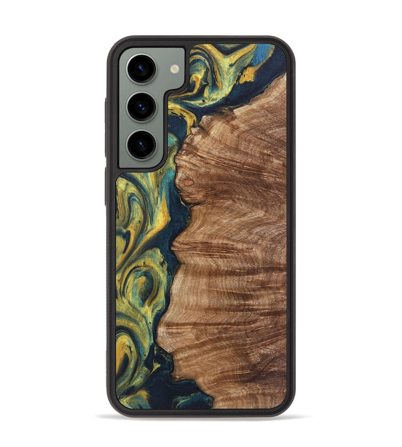 Galaxy S23 Plus Wood+Resin Phone Case - Julianna (Teal & Gold, 719899)