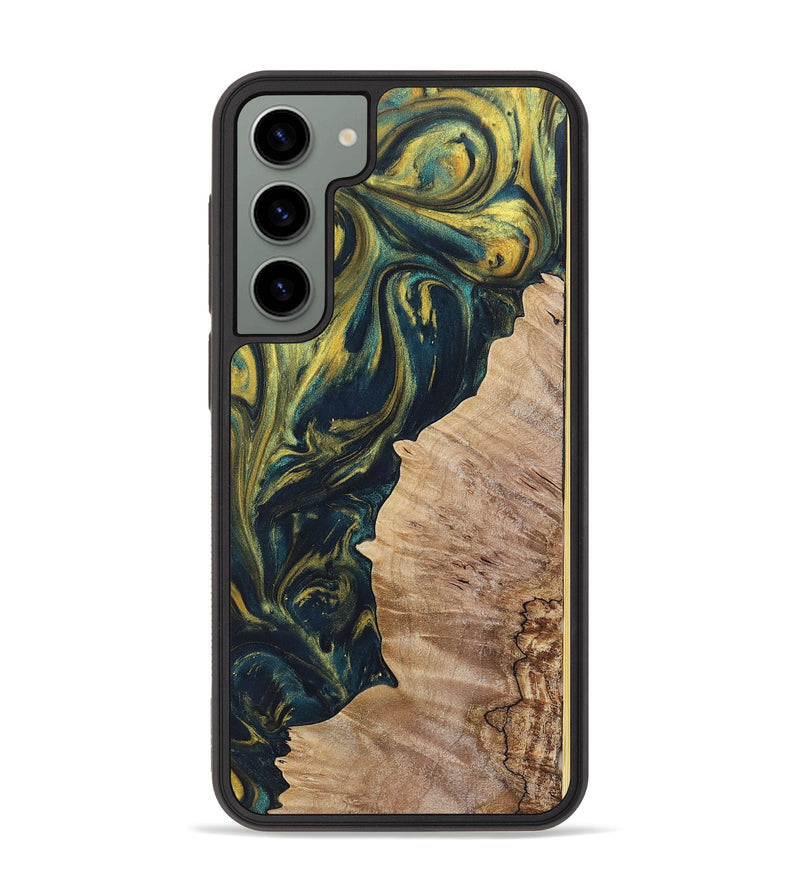 Galaxy S23 Plus Wood+Resin Phone Case - Fredrick (Teal & Gold, 719901)