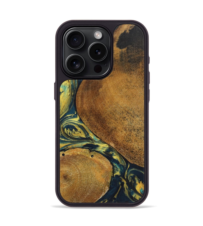 iPhone 15 Pro Wood+Resin Phone Case - Kamryn (Teal & Gold, 719903)