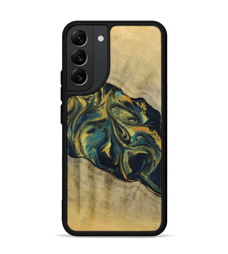 Galaxy S22 Plus Wood+Resin Phone Case - Maxine (Teal & Gold, 719905)