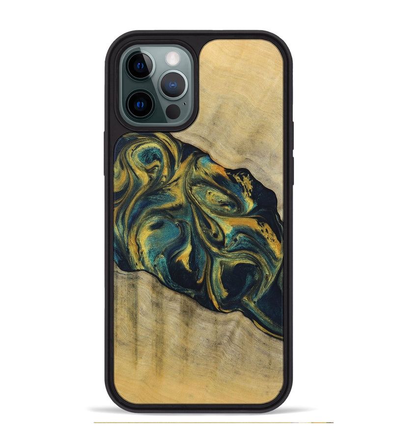 iPhone 12 Pro Max Wood+Resin Phone Case - Maxine (Teal & Gold, 719905)