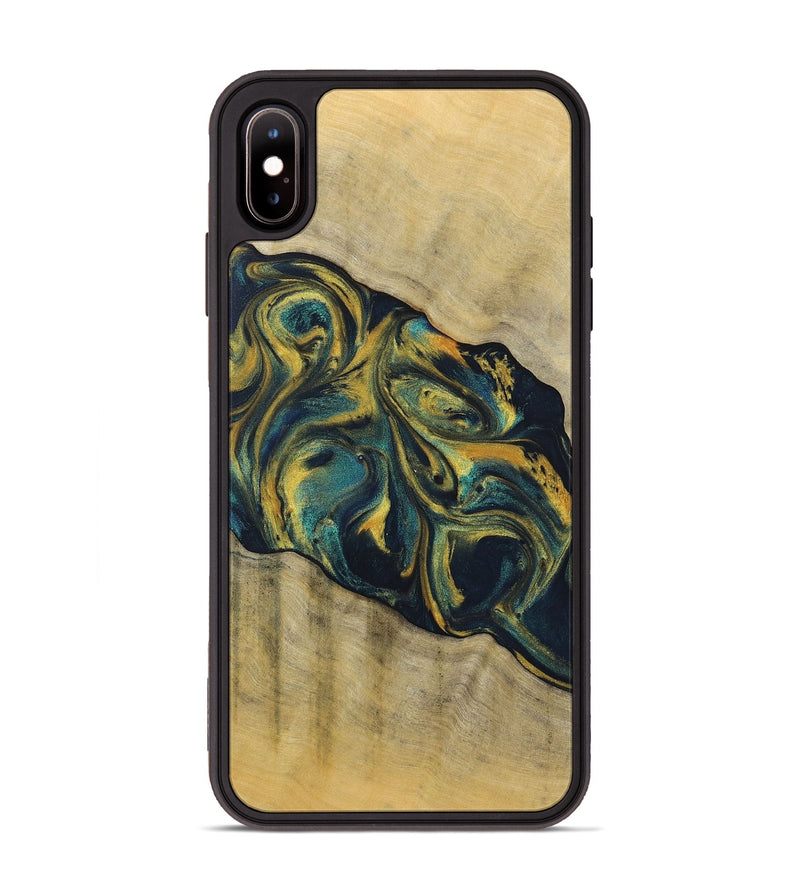 iPhone Xs Max Wood+Resin Phone Case - Maxine (Teal & Gold, 719905)