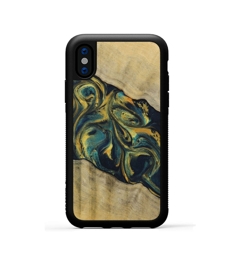 iPhone Xs Wood+Resin Phone Case - Maxine (Teal & Gold, 719905)