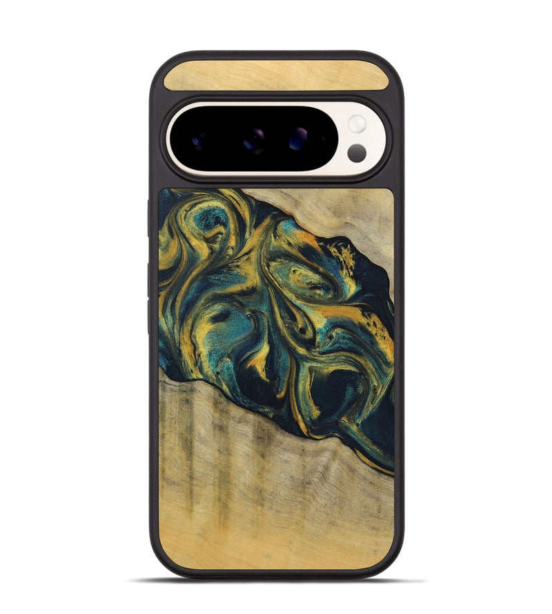 Pixel 9 Wood+Resin Phone Case - Maxine (Teal & Gold, 719905)