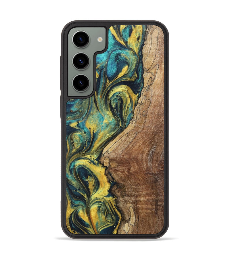 Galaxy S23 Plus Wood+Resin Phone Case - Steve (Teal & Gold, 719938)