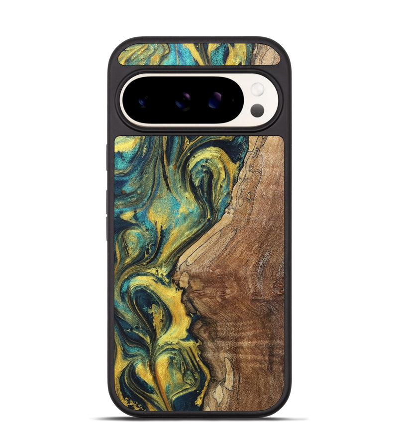 Pixel 9 Pro Wood+Resin Phone Case - Steve (Teal & Gold, 719938)