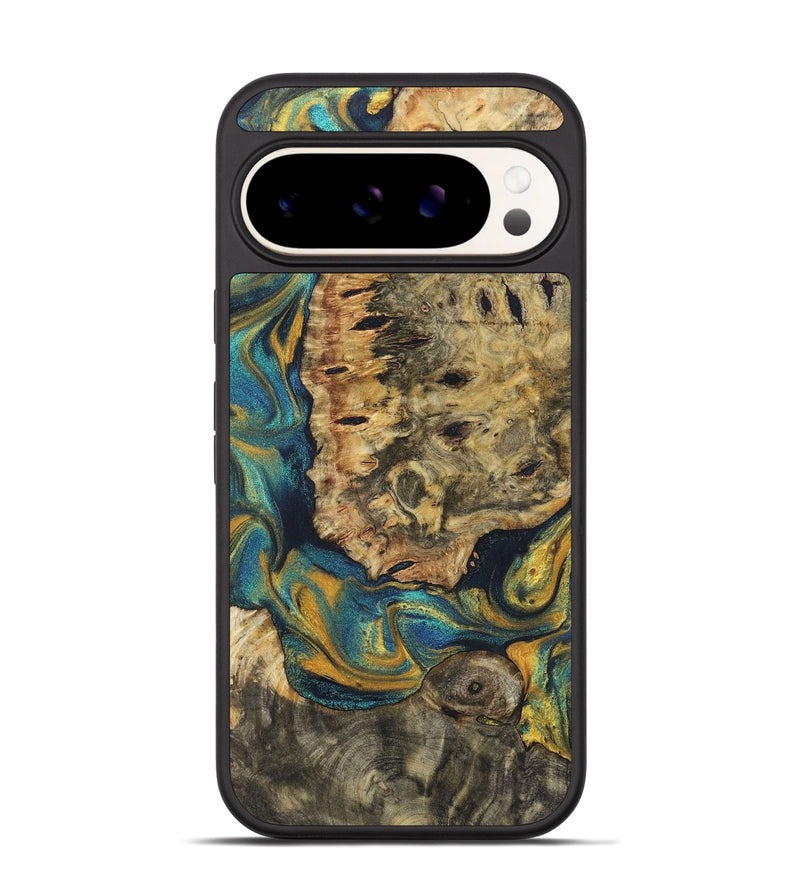 Pixel 9 Pro Wood+Resin Phone Case - Mona (Teal & Gold, 719939)