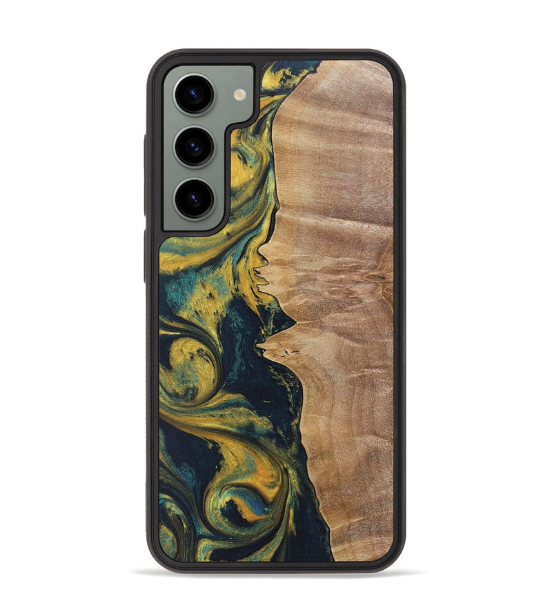 Galaxy S23 Plus Wood+Resin Phone Case - Kamila (Teal & Gold, 719941)