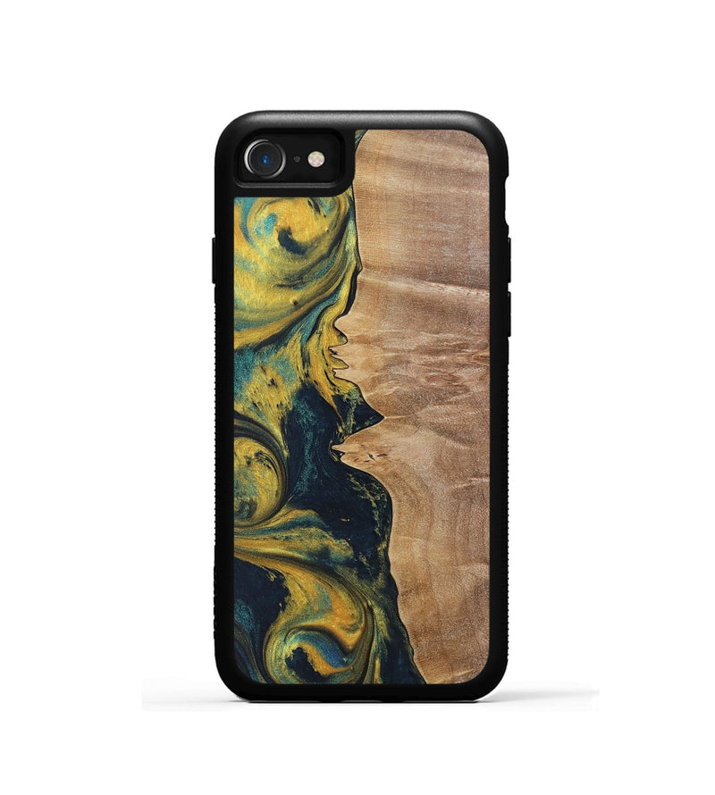 iPhone SE Wood+Resin Phone Case - Kamila (Teal & Gold, 719941)