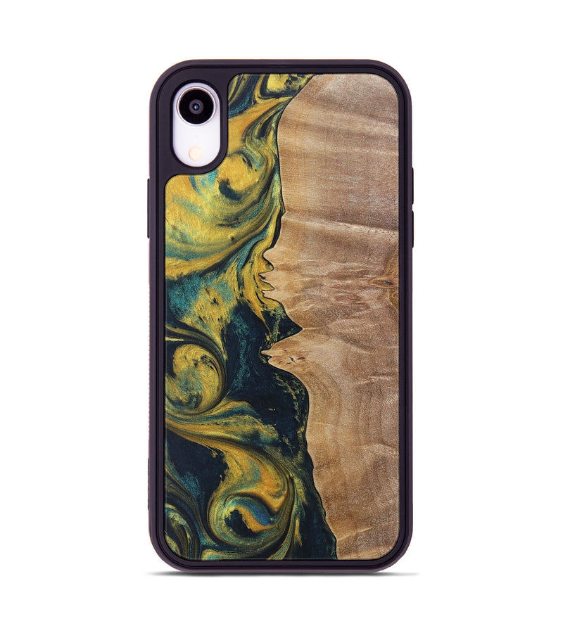 iPhone Xr Wood+Resin Phone Case - Kamila (Teal & Gold, 719941)