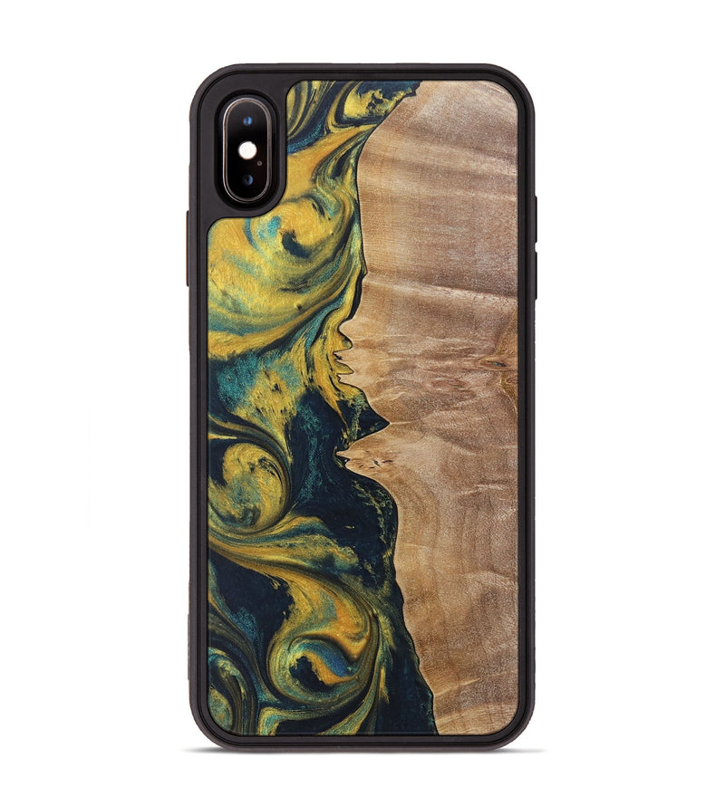 iPhone Xs Max Wood+Resin Phone Case - Kamila (Teal & Gold, 719941)