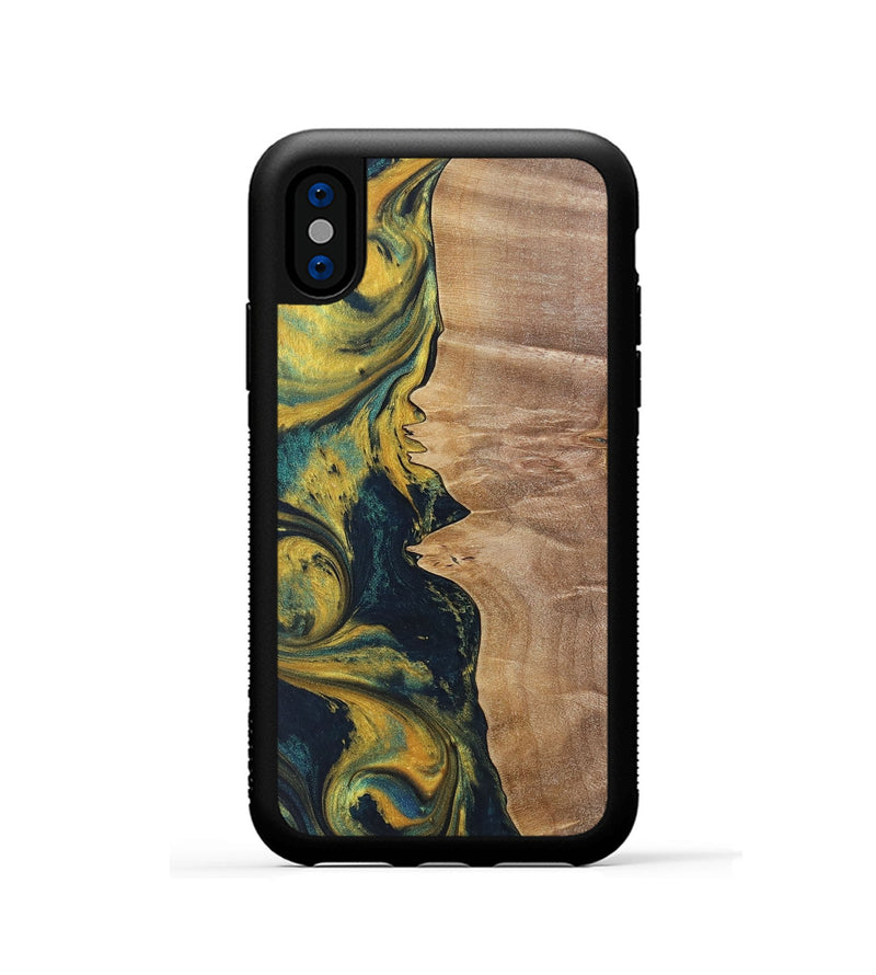 iPhone Xs Wood+Resin Phone Case - Kamila (Teal & Gold, 719941)