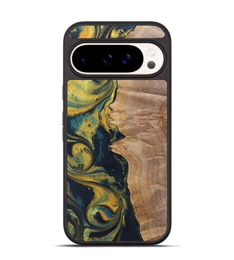 Pixel 9 Wood+Resin Phone Case - Kamila (Teal & Gold, 719941)