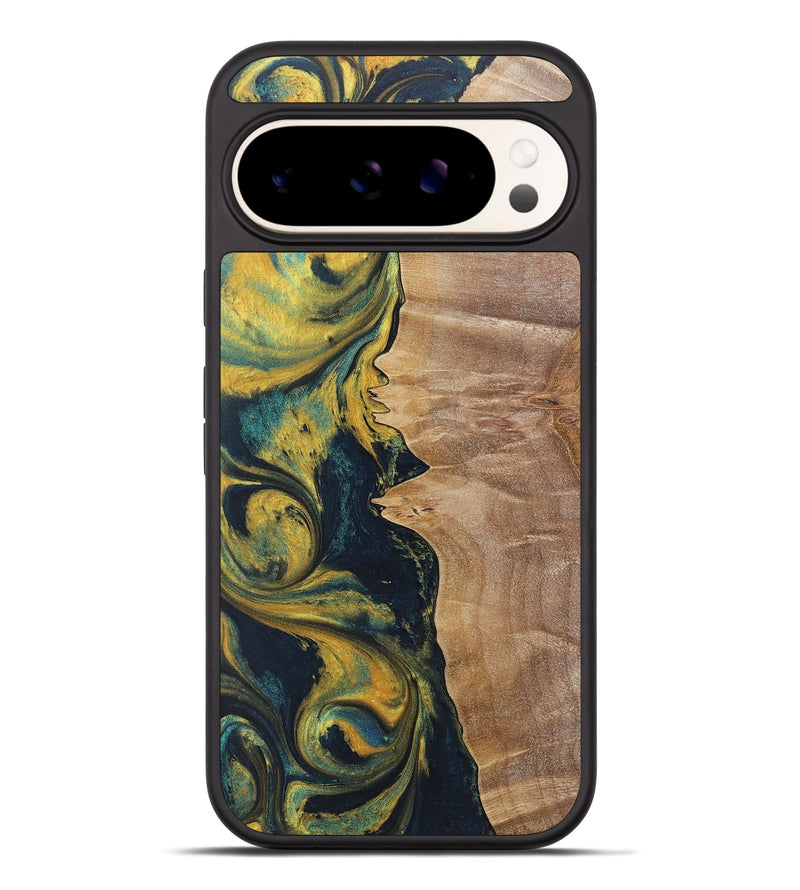 Pixel 9 Pro XL Wood+Resin Phone Case - Kamila (Teal & Gold, 719941)