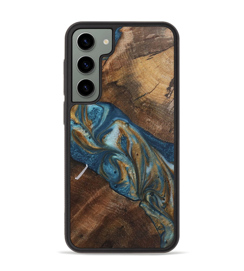 Galaxy S23 Plus Wood+Resin Phone Case - Vivian (Teal & Gold, 719944)