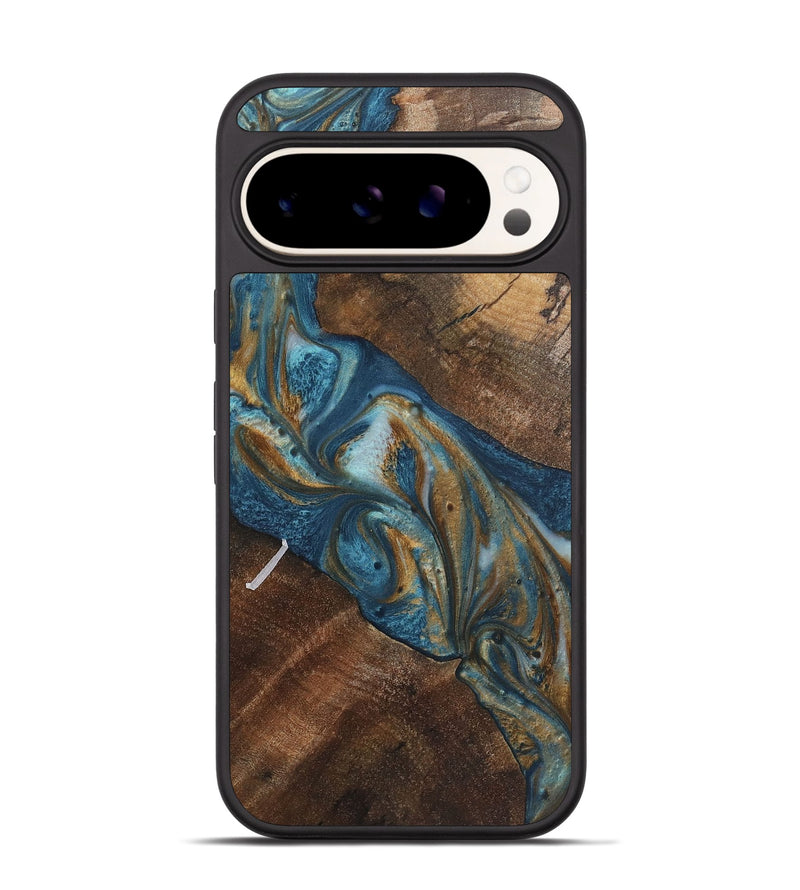 Pixel 9 Wood+Resin Phone Case - Vivian (Teal & Gold, 719944)