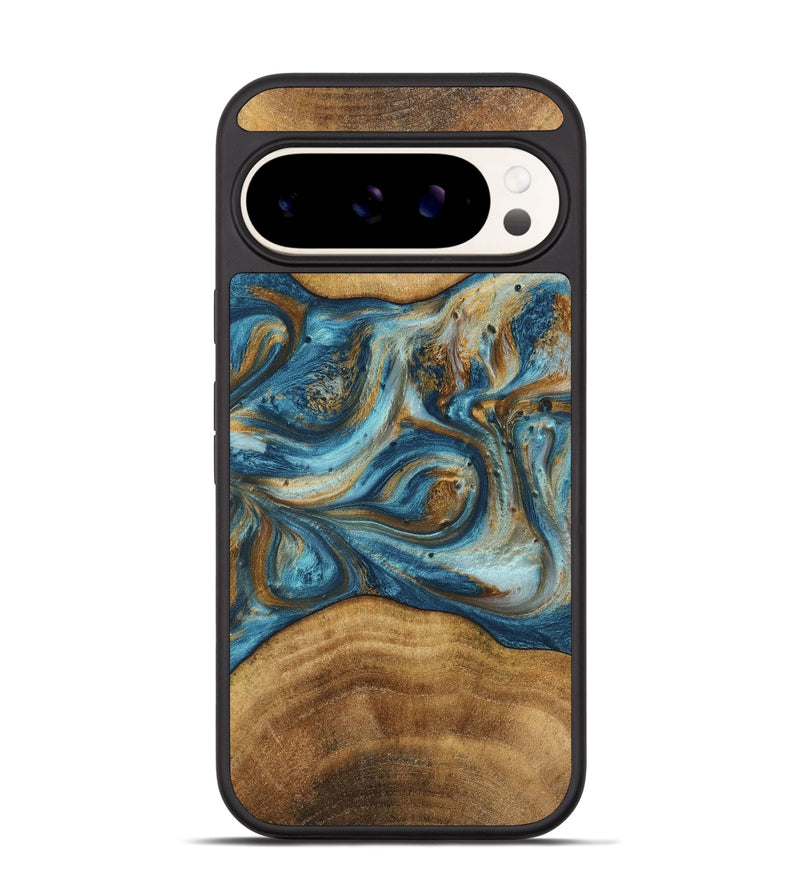 Pixel 9 Pro Wood+Resin Phone Case - Willard (Teal & Gold, 719947)