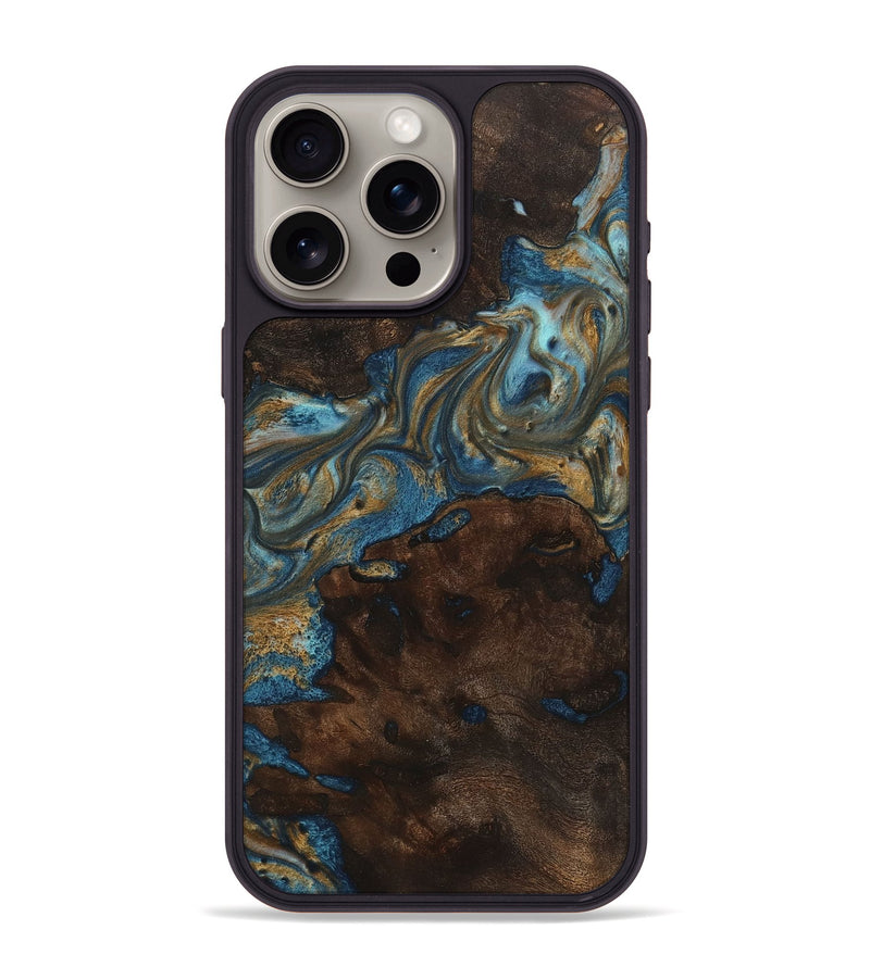 iPhone 15 Pro Max Wood+Resin Phone Case - Niko (Teal & Gold, 719950)