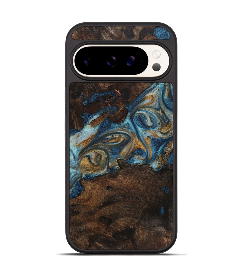 Pixel 9 Wood+Resin Phone Case - Kerri (Teal & Gold, 719951)