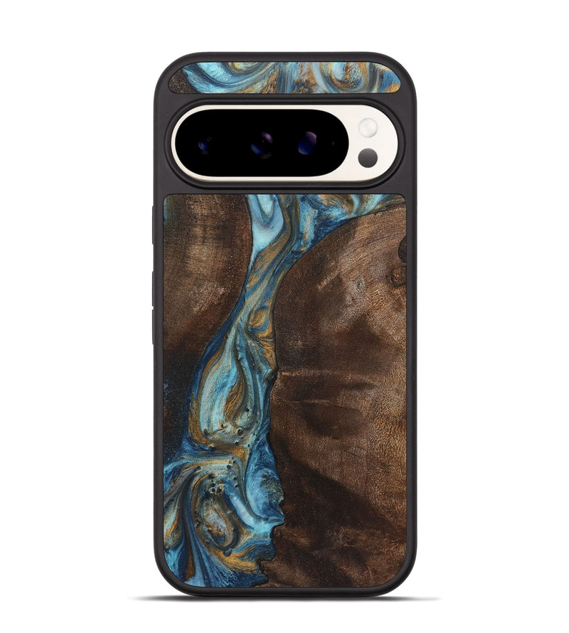 Pixel 9 Wood+Resin Phone Case - Aidan (Teal & Gold, 719953)