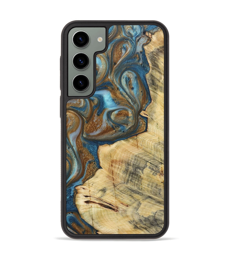 Galaxy S23 Plus Wood+Resin Phone Case - Myles (Teal & Gold, 719954)