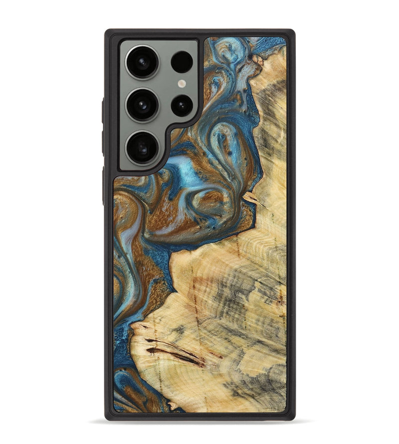 Galaxy S23 Ultra Wood+Resin Phone Case - Myles (Teal & Gold, 719954)