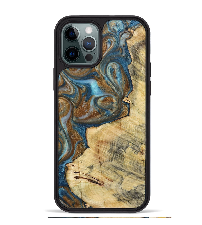 iPhone 12 Pro Max Wood+Resin Phone Case - Myles (Teal & Gold, 719954)