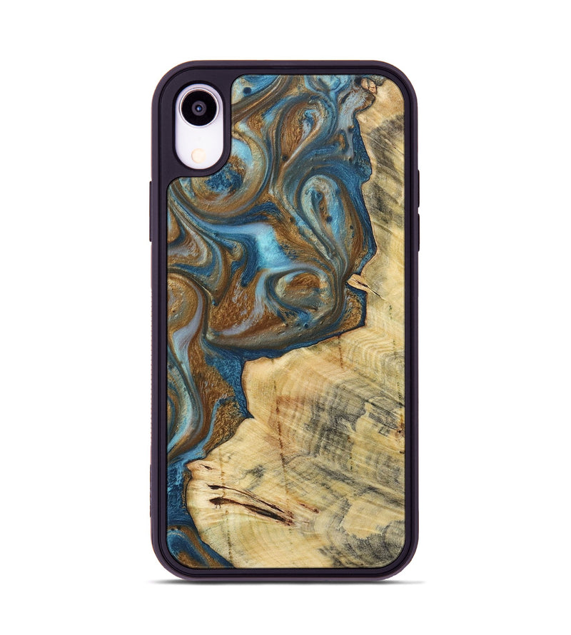 iPhone Xr Wood+Resin Phone Case - Myles (Teal & Gold, 719954)