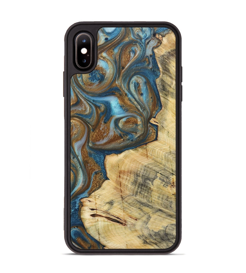 iPhone Xs Max Wood+Resin Phone Case - Myles (Teal & Gold, 719954)